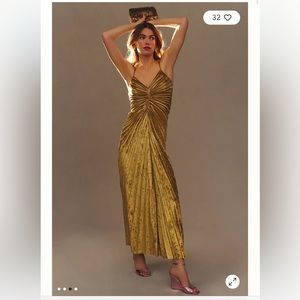 Anthropologie Delfi Collective Pleated V-Neck Velvet Sheath Gown size M